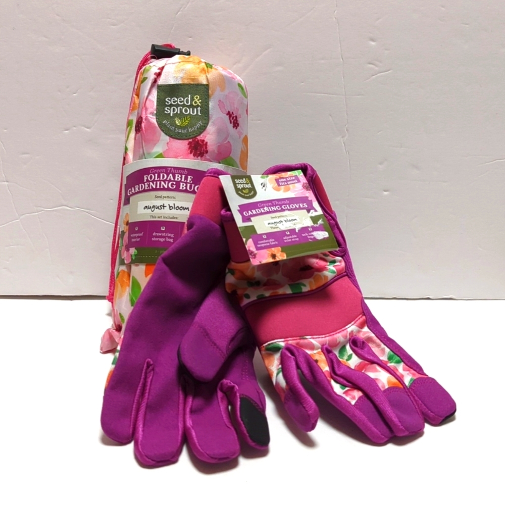 New Seed & Sprout Gloves and Foldable Garden Bucket August Bloom Pattern